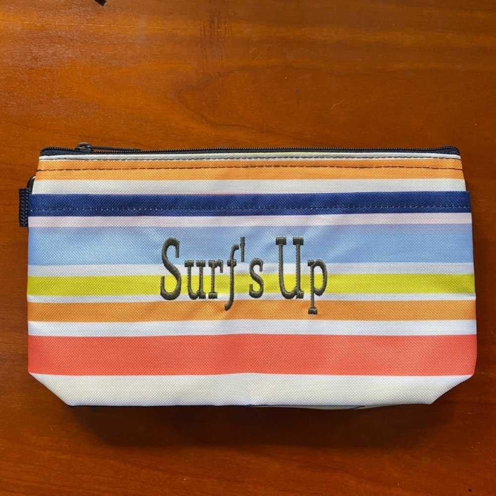 NWT- Clear Clip Pouch W/ SURF’S UP EMBROIDERY - Vista Stripe